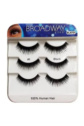 Broadway Eyes 100% Human Strip Lashes #1 - 3x Pack