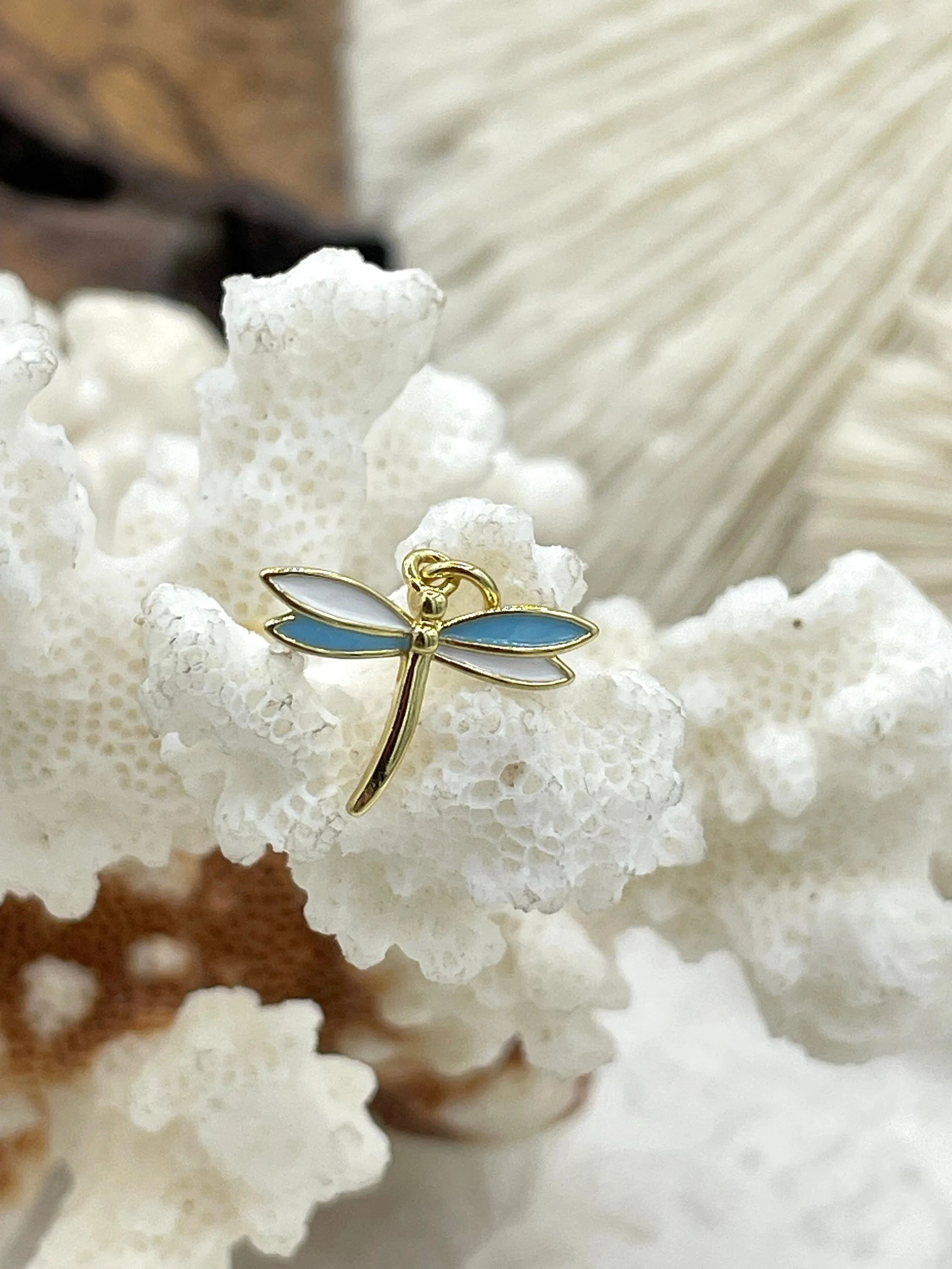Dragonfly Shaped Enamel and Gold Pendants, Enamel and Gold Plated Brass, 5 Colors,Lt Blue, Lt Pink, Green, Yellow, and Hot Pink. Fast Ship.