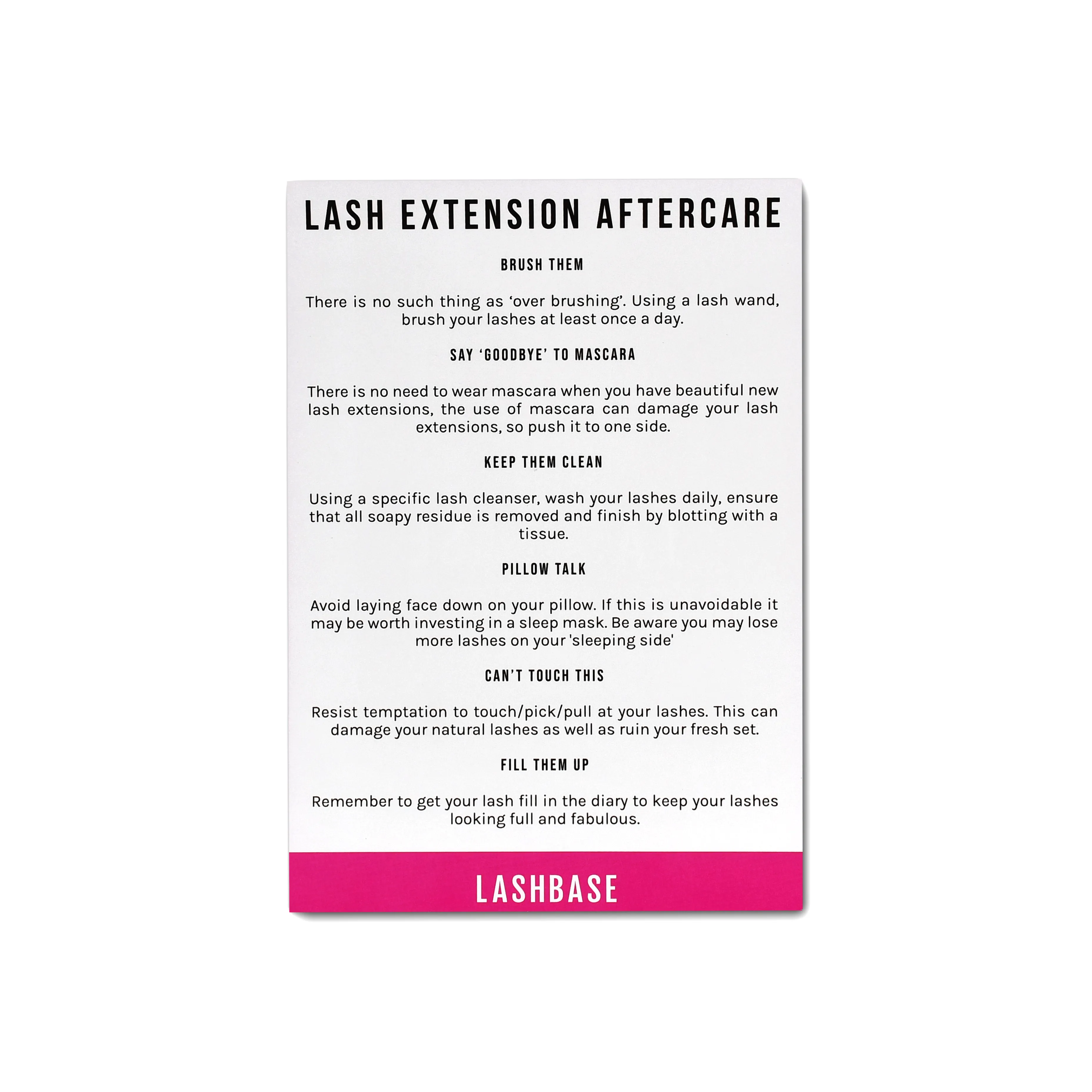 Lash Extension Aftercare Advice Leaflets