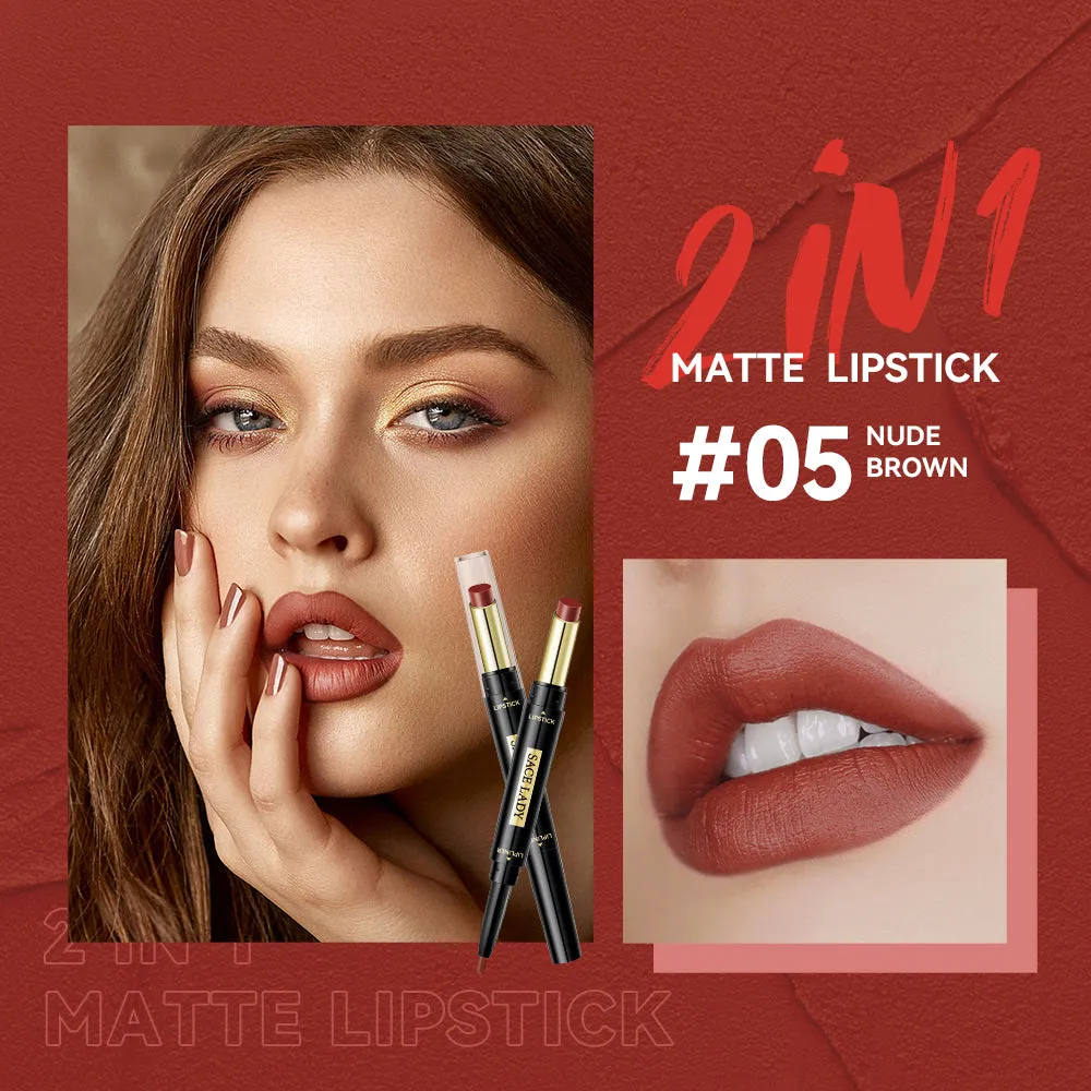 Sace Lady Matte Finish 2-in-1 Matte Lipstick & Lip Liner – Velvet Texture, Long-lasting Pigment
