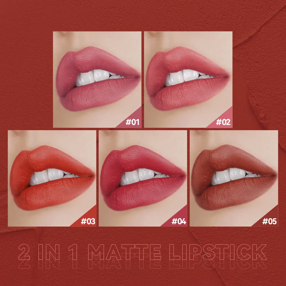 Sace Lady Matte Finish 2-in-1 Matte Lipstick & Lip Liner – Velvet Texture, Long-lasting Pigment
