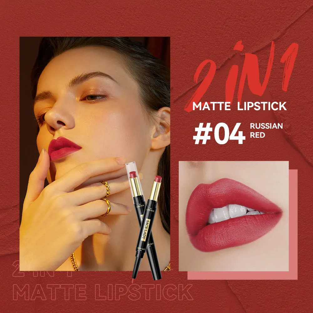 Sace Lady Matte Finish 2-in-1 Matte Lipstick & Lip Liner – Velvet Texture, Long-lasting Pigment